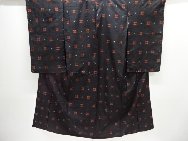 JAPANESE KIMONO / ANTIQUE KIMONO / TAISHO ROMAN STYLE / MEISEN / SILK / WOVEN IGETA & CROSS KASURI PATTERN